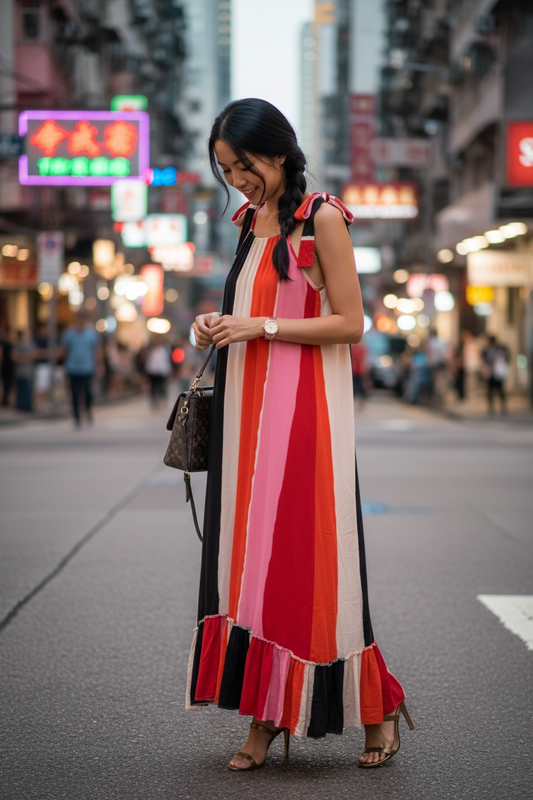 Vestido largo con breteles que se atan hombros