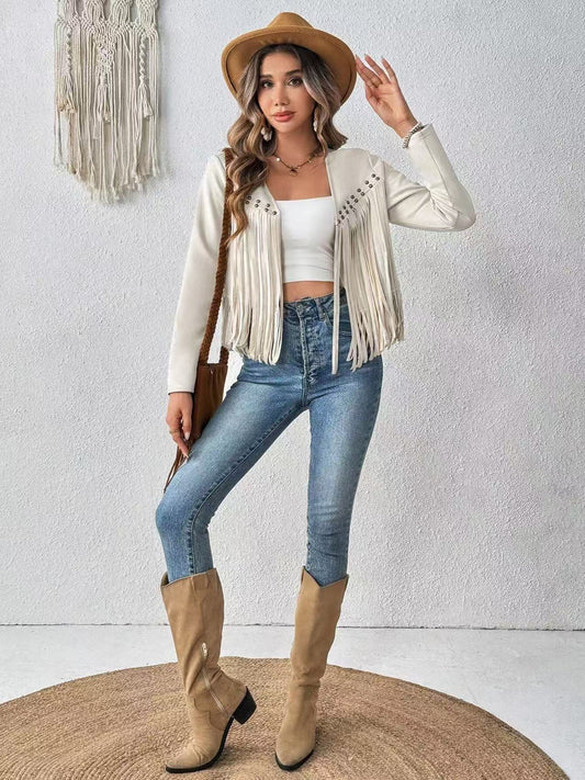 Chaqueta Cárdigan Corta para Mujer de Manga Larga sin Cierre